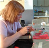 Heather busy sewing at Barnard Castle