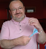 Jonty from the steering group making textile flowers